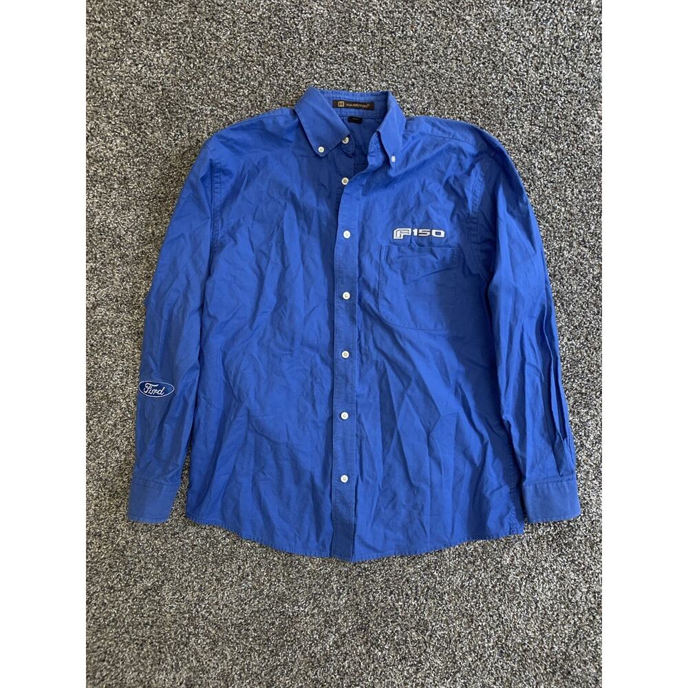 Vintage FORD F150 EMBROIDERED BUTTON Down SHIRT Sz M Blue Harrington Racing